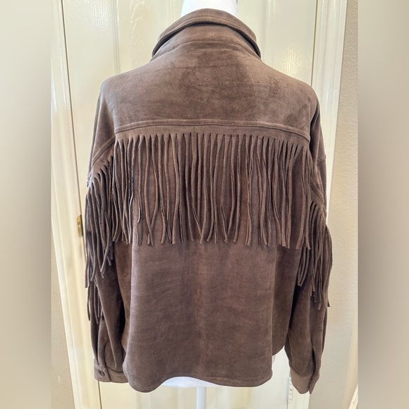 Ces Femme Women’s Brown Collared Fringe Button Jacket 2 Pockets Size Large NWT - Picture 3 of 12